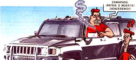Caricatura de Chavez en un Hummer publicada en La Hojilla digital 