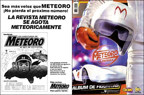 Aviso de Revista Meteoro de 1975 y Album de figuritas Meteoro de 2008