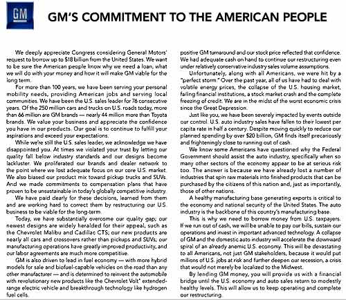 "Compromiso de GM con el pueblo Americano" publicado el lunes 8 de diciembre de 2008 en Automotuve News