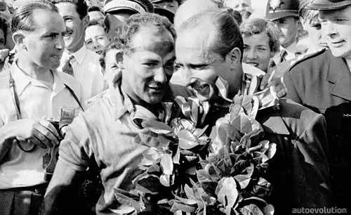 Stirling Moss y Juan Manuel Fangio