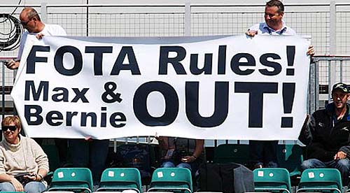 Una pancarta que se mostró en Silverstone el fin de semana en apoyo a la FOTA.