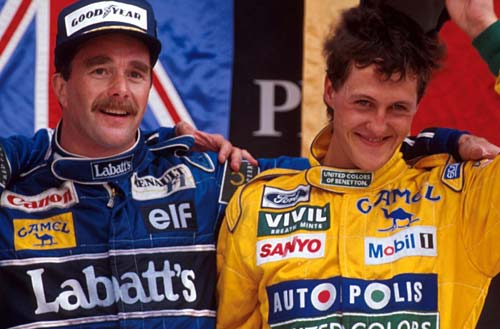 Mansell y Schumacher compartieron podio en la temporada 1994, uno en McLaren y el otro en Benetton.
