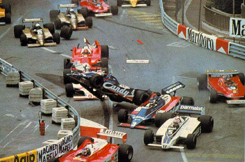 El accidente en el comienzo del GP de Mónaco de 1980.