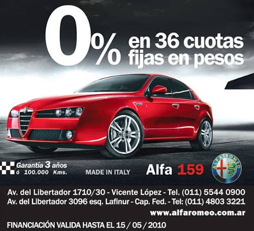 Promo Alfa Romeo 159 en pesos.