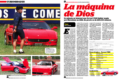 La nota de la revista Corsa en la que se investigó la historia de la Ferrari de Maradona.