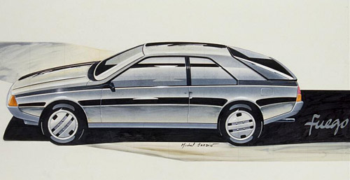 Un dibujo del Renault Fuego realizado por su creador, Michel Jardin.