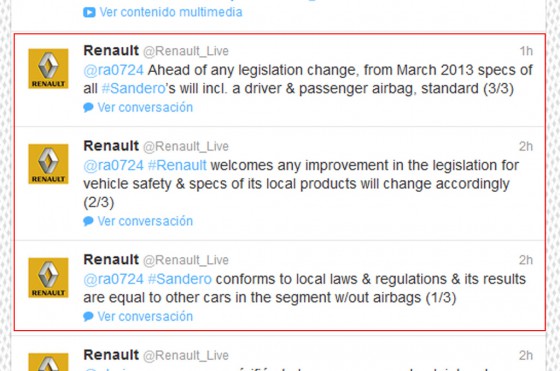 Renault Francia justificó en Twitter el pobre resultado del Sandero en el test de LatinNCAP