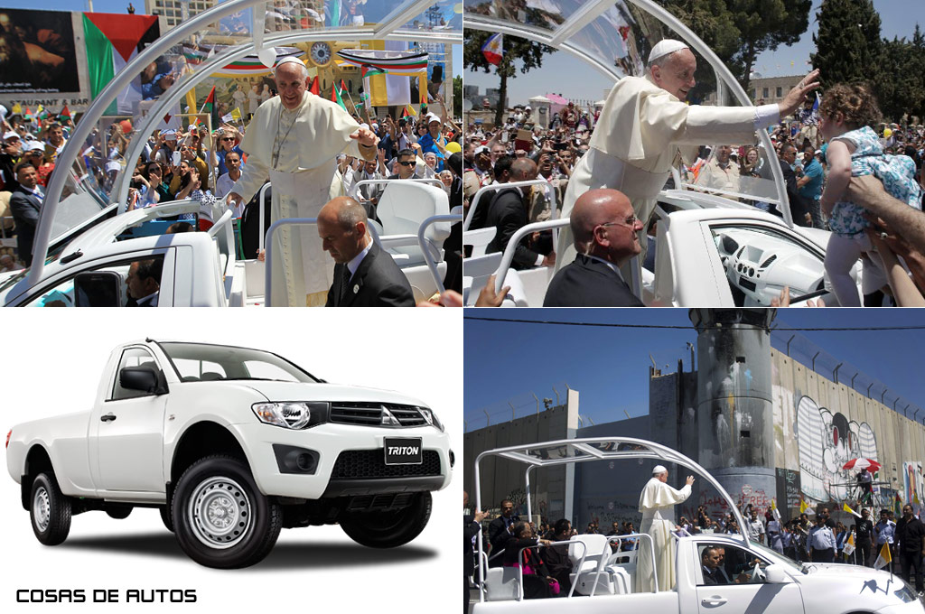 Papa Francisco en una Mitsubishi Tritón