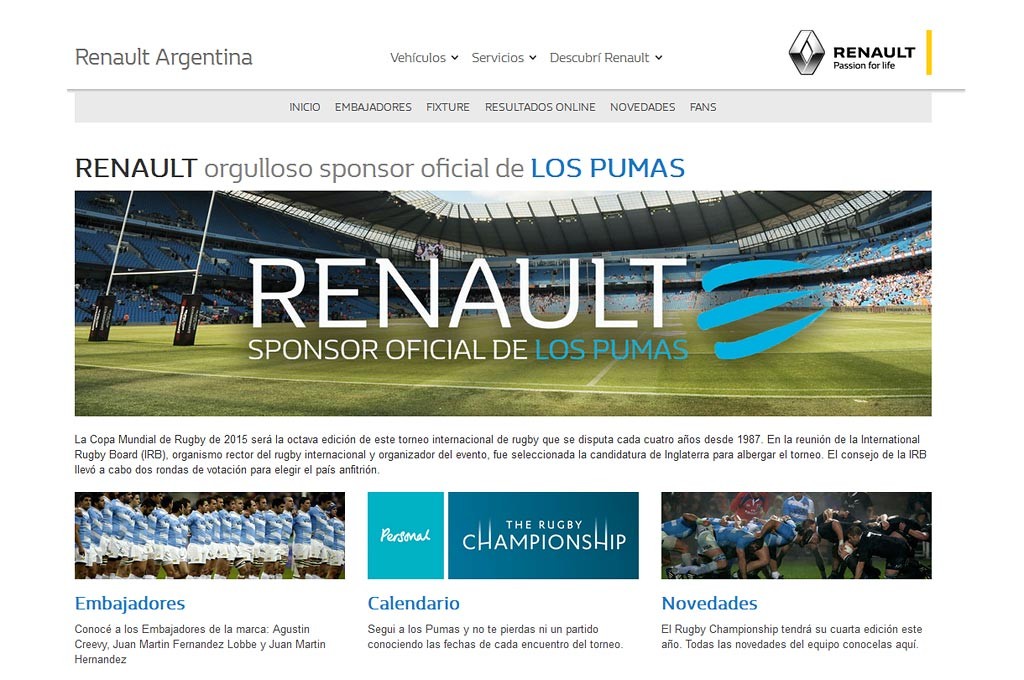 Renault es por cuarto año consecutivo sponsor de Los Pumas