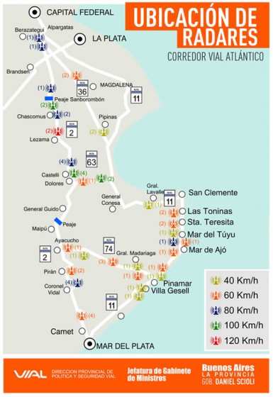 Mapa oficial de radares a la Costa AtlÃ¡ntica 2012
