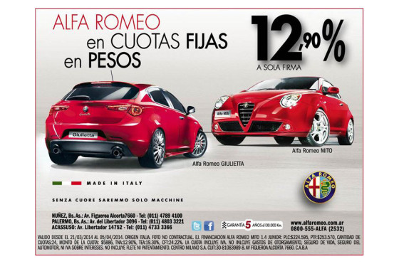 Alfa Romeo y nueva financiación en pesos a sola firma