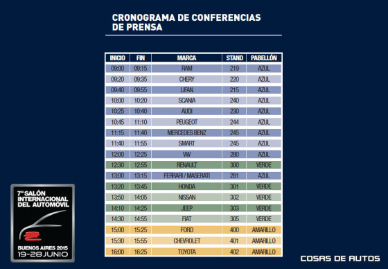 Cronograma de la jornada de prensa del Salón de Buenos Aires 2015