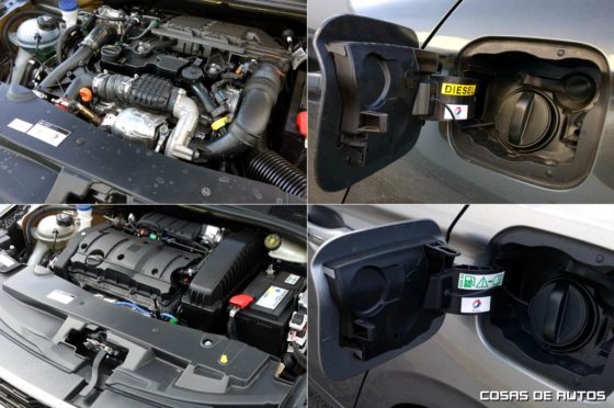 Las dos motorizaciones que probamos: arriba el HDI Allure MT5, abajo el VTi Allure Plus AT6