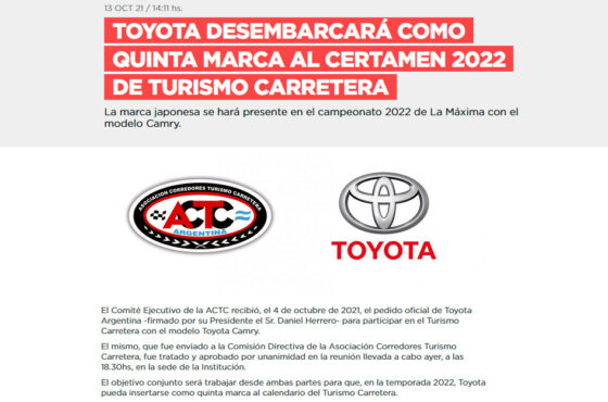 Toyota correrá en el TC
