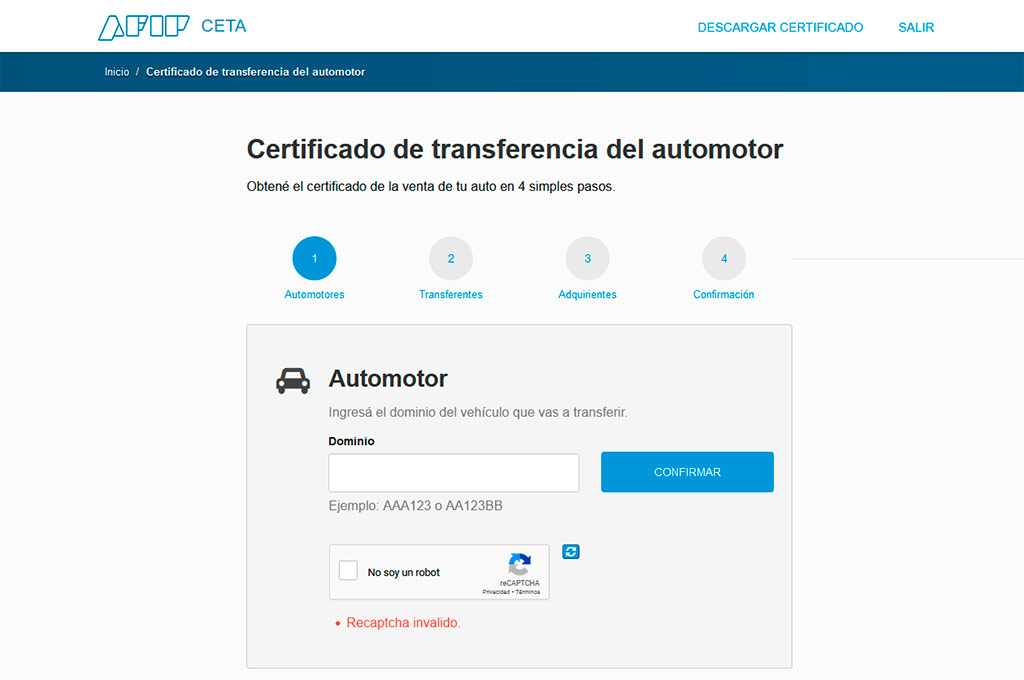 Certificado CETA - AFIP