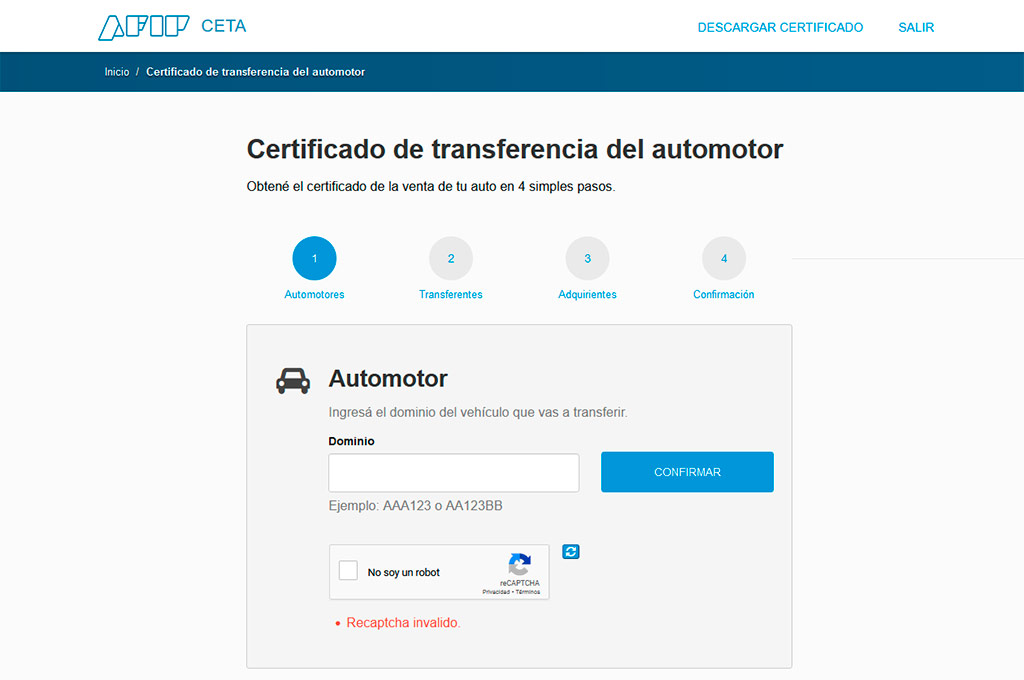 Certificado CETA - AFIP